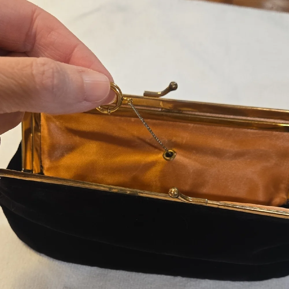 ​INGBER Black Velvet Evening Clutch | Mid-Century Kiss-Lock | USA Made